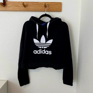 Adidas Cropped Logo Hoodie, Black/ White